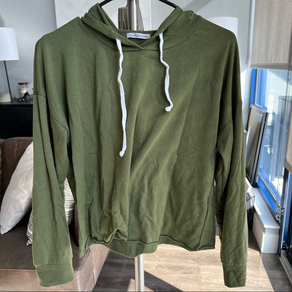 Charlotte Ruse, Olive Green, lightweight, cut sweatshirt with hoodie, S